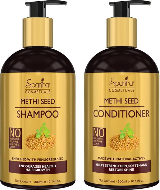 Spantra Methi Seed Hair Shampoo and Conditioner,300ml each, Suitable All Hair Types, Parabens and Sulphate Free, Hair Care Solution Combo Kit, PACK OF 2