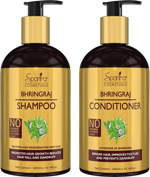 Spantra Bhringraj Hair Shampoo and Conditioner ,300ml each, Suitable All Hair Types, Parabens and Sulphate Free, Hair Care Solution Combo Kit, PACK OF 2