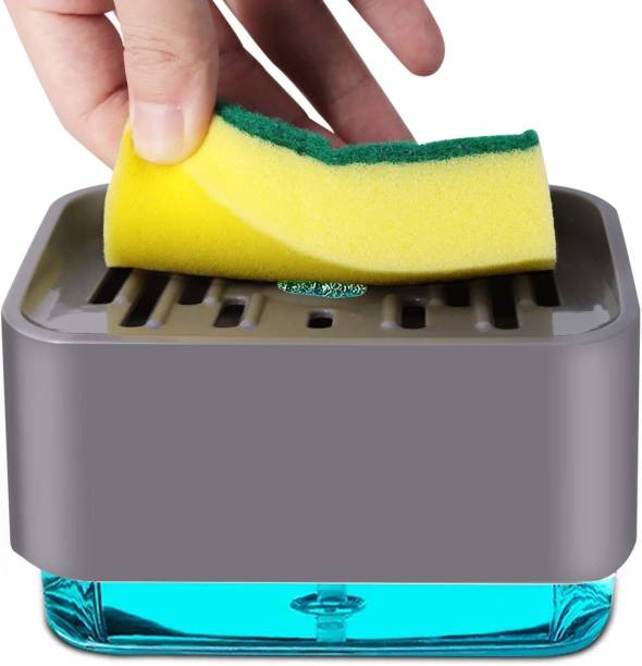 MobFest ® Kitchen Sink 3 in 1 Liquid Soap Pump Dispenser with Hollow Design Manual Press Dish Wash Top with Sponge Holder 330 ml Liquid, Gel, Soap Dispenser