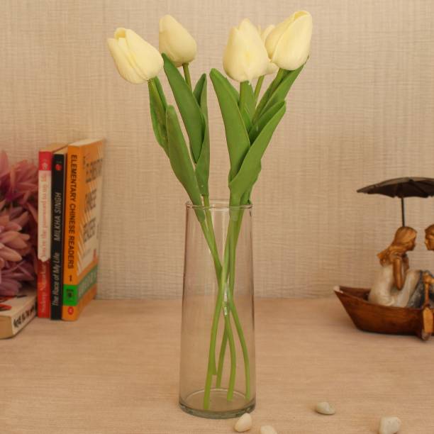 TIED RIBBONS Artificial Tulip Flower Sticks with Glass Vase for Home Decor living Room Gift Item Wedding Decorations Multicolor Tulips Artificial Flower  with Pot