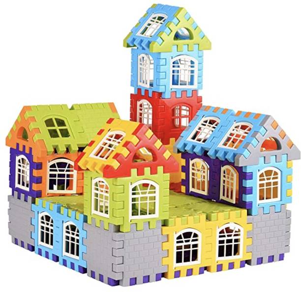 kipa Made in India Multi Colored 72 Pcs + 30 Windows Mega Jumbo Happy Home House Building Block with Attractive Windows and Smooth Rounded Edges…