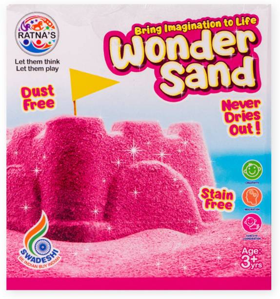 RATNA'S Wonder Sand 500 grams Pink colour.Smooth & Soft sand for kids for hours of sand play,with 1 Big mould inside.