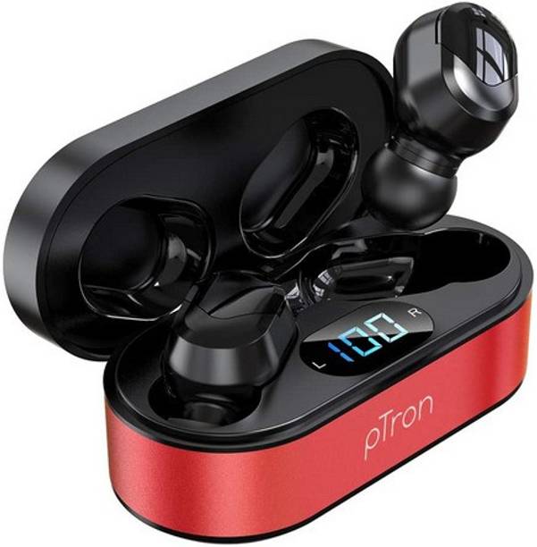 PTron Bassbuds Plus in-Ear True Wireless Stereo Bluetooth Headset  (Black, Red, True Wireless)