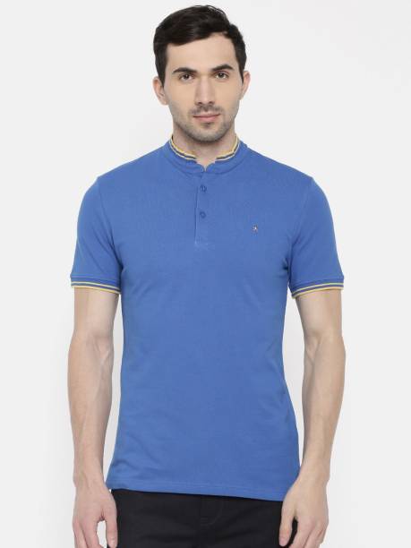 Celio Solid Men Polo Neck Blue T-Shirt