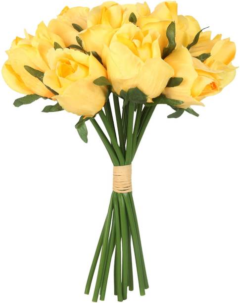 TIED RIBBONS Decorative Yellow Color Artificial Flower Bunch For Home Décor Yellow Rose Artificial Flower