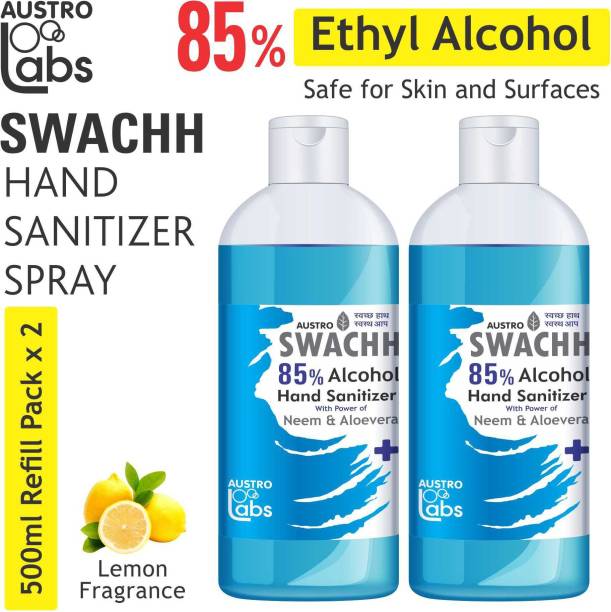 Austro Labs Swachh  Spray Liquid Refill Pack 2*500 ml, Ethyl Alcohol 85% Hand Sanitizer Bottle