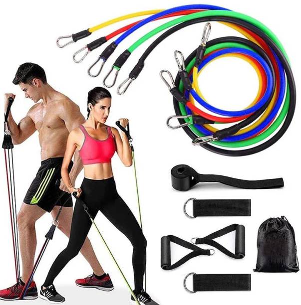 Manogyam Toning Tube Set of 5 with Foam Handles Door Anchor Set of 11 Pieces Resistance Band