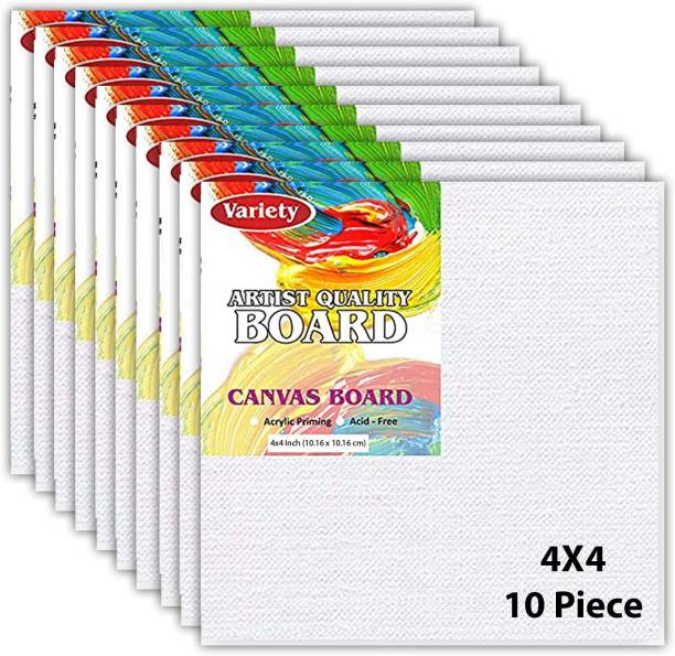 variety 4" X 4" White Canvas Board 7oz Primed Artist Grade Combo Cotton Medium Grain Board Canvas (Set of 10)