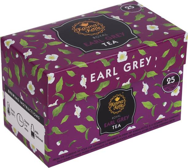 Karma Kettle Earl Grey Tea Unbleached and Staple-Free 25 Teabags Unflavoured Black Tea Bags Box