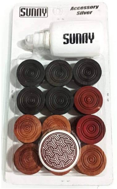 AGGARWAL Wooden 24 Carrom Coins (Carrom goti) with 1 Striker and Powder (Pack of 1) Carrom Pawns