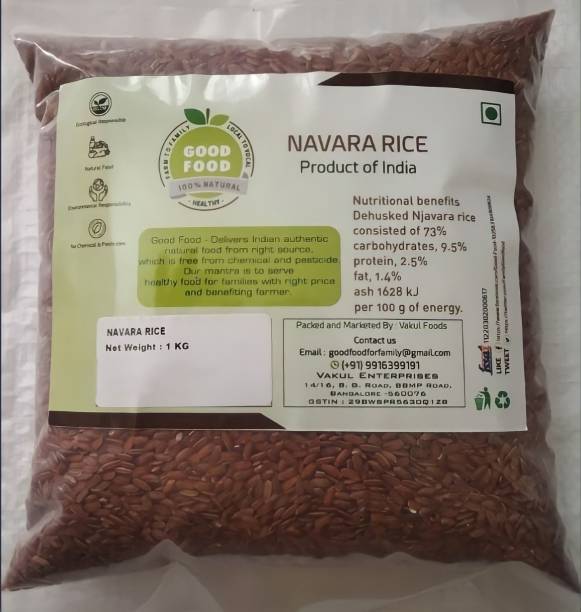 Good Food Navara Rice 1 Kg , Natural Ayurvedic Medicinal Uses | Health Benefits | 100% Healthy and Naturally Grown and  Raw Rice Red Navara Rice (Medium Grain, Unpolished)