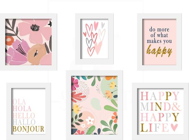 Painting Mantra Set of 6 White Art Print, Painting for Home Décor, Paintings with Frame for Living Room(9.2X9.2, 8.2X6.2, 9.2X7.2 Inch) Digital Reprint 9.2 inch x 9.2 inch Painting