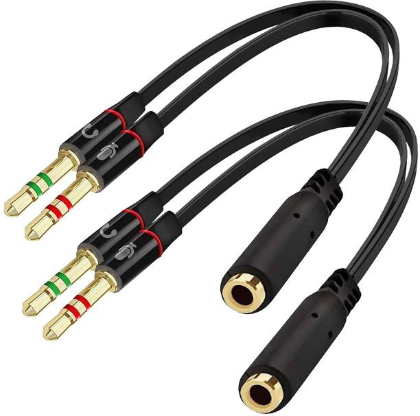 AUDAZZ Black Pack of 2 Gold Plated Dual Male to 1 Female 3.5mm Jack 20cm Y Shape Head Phone Converter
