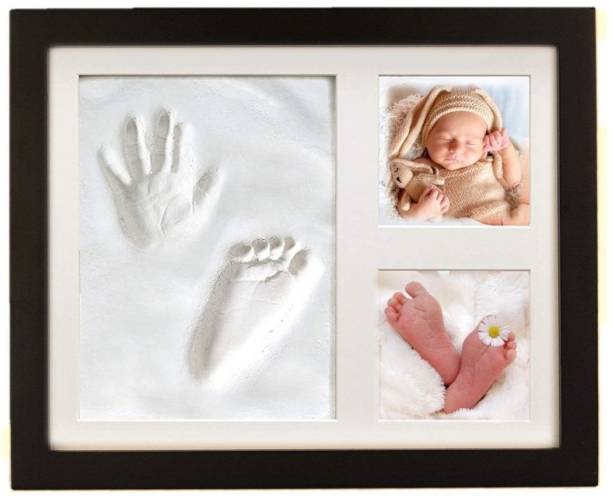 Dream Gifts Baby Clay Handprint & Footprint Kit with XL Brown Box Frame (14.5"x11"x1") & White Colour Impression Art Clay