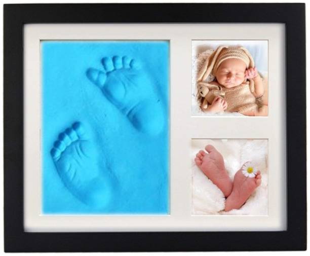 Dream Gifts Baby Clay Handprint & Footprint Kit with XL Black Box Frame (14.5"x11"x1") & Blue Colour Impression Art Clay