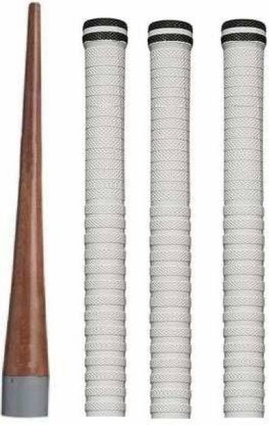 Sliva Cricket Bat White Grip + One Wooden Cone (Gripper) Extra Tacky Towel Grip