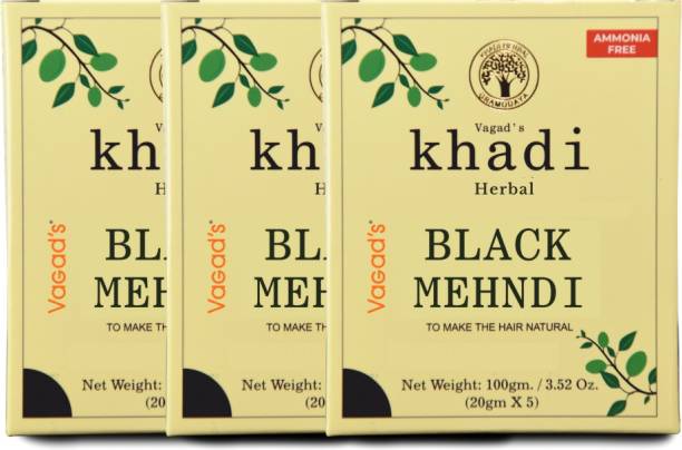 vagad's khadi Herbal Hair Color, Black, 300g Pack of 3 Natural Mehendi