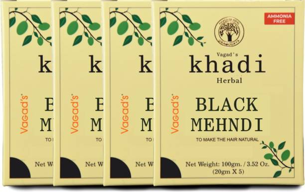 vagad's khadi 100% Herbal Hair Color Black (Pack of 4) Natural Mehendi