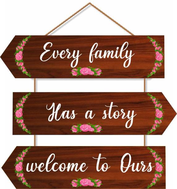 Crafts World Every Family Has a Story Welcome To Ours Wall Hanging Board Plaque Sign for Room Decoration Decorative Showpiece