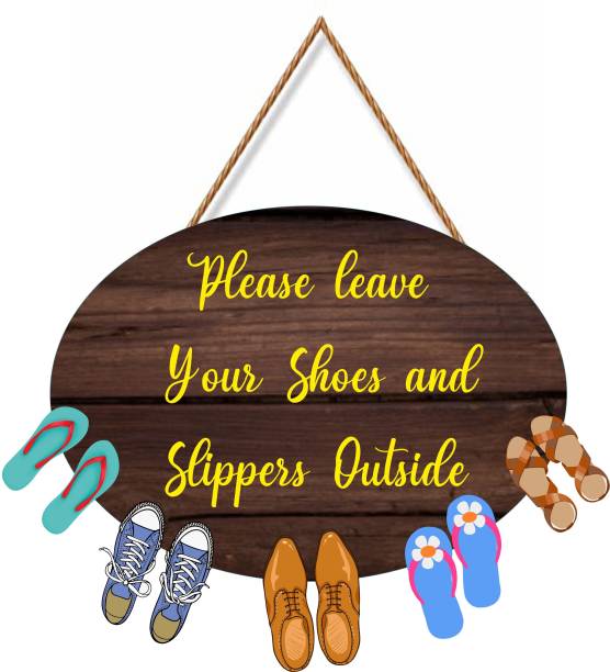 SHIV COLLECTION Wooden Please Leave Your Shoes And Sliiper Outside Wooden Shoes Hanging For Home Door Name Plate