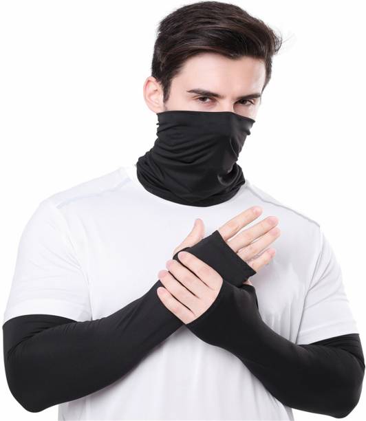 Aadikart Black Arm sleeve and Black face cover for men and women Size : Free Combo