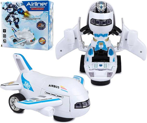 HALO NATION Bump and Go Transforming Aircraft to Robot Toy with 3D Light & Sound, Battery Operated Musical Aeroplane Robot Toy for Kids Toddlers Airplane Boing Robot Toy - Airbus Robot Toy