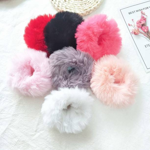 AVEU Fluffy Soft ur Elastic Multicolour Hair Rubber Bands for Kids Girls Women (Pack of 7) Rubber Band