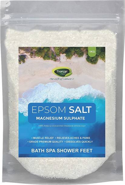 THANJAI NATURAL 1kg Epsom Salt for Skin Hair Bath Salt and suitable for Muscle Relief aches pains| Bath and Feet Soak| Magnesium Sulphate for Plants | Fertilizer Ideal for Garden & Fruits Vegetables