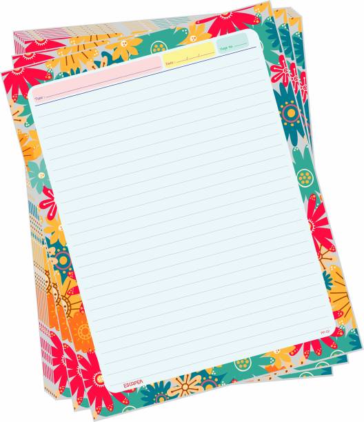 ESCAPER Floral Theme Multicolor (Pack of 80 Project Sheets - Ruled One Side) Ruled A4 70 gsm Project Paper