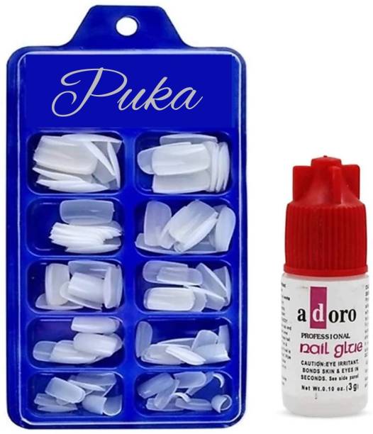 Puka Reusable Acrylic False Nails With Free Glue White