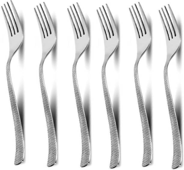 Parage Stainless Steel Dinner Forks Set with Zig Zag Design, Tableware, Set of 6, Silver Stainless Steel Dessert Fork Set
