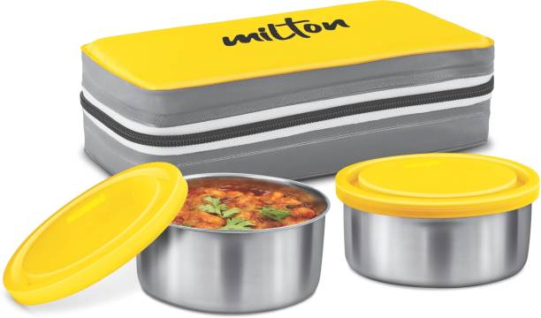 MILTON New Mini Lunch Insulated Tiffin with 2 Containers, 280 ml Each, Yellow 2 Containers Lunch Box