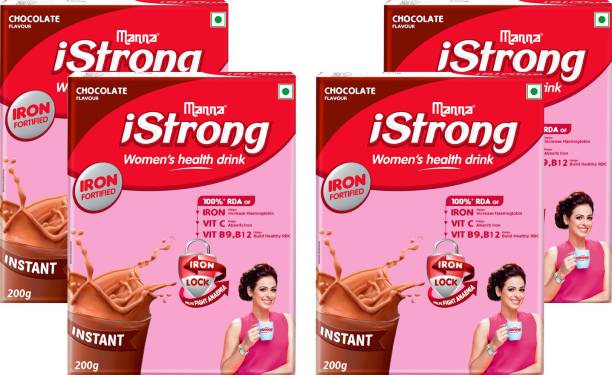 Manna iStrong 800g (200g x 4 Packs) Iron Fortified Women Health Drink Mix (Chocolate) | Iron Supplement | Iron Lock Formula with Vit C, B9, B12 | Improves Haemoglobin | Fights Anemia | Natural Multigrain Energy Drink