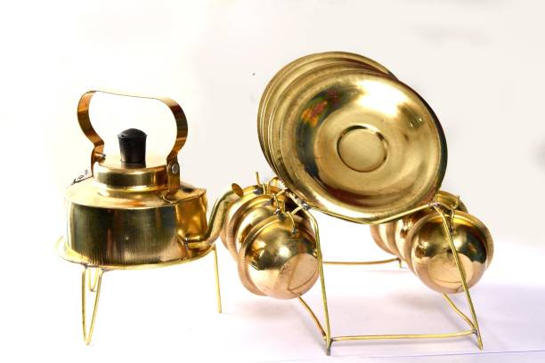 VISION INDIA CO Handcrafted Brass Miniature Kitchen Brass Kettle & Cup Set for Kids