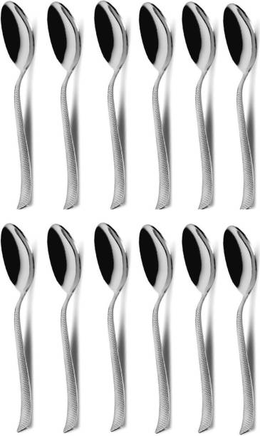 Parage Stainless Steel Dinner Spoon for Tea, Coffee, Sugar, Condiments & Spices - Set of 12, Zig zag Design, 15.5 cm Stainless Steel Dessert Spoon, Table Spoon, Tea Spoon, Coffee Spoon Set