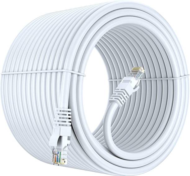 Fedus LAN Cable 30 m Ct 6 Ethernet Cble 30Meter White – Round Internet Network LAN Ptch Cble – Solid Ct6 High Speed Computer Wire Cble