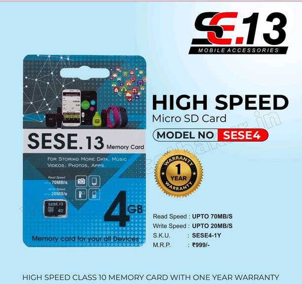 SE.13 PREMIUM 4 GB MicroSD Card Class 10 70 MB/s Memory Card