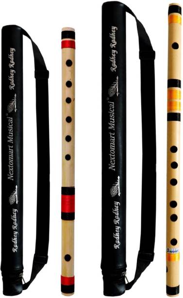 NEXTOMART Musical Combo Flutes C Sharp 6 Hole (17 Inch) & D Natural 7 Hole (18 Inch) Bamboo Flute Bansuri with Flute Carry Bag Free Bamboo Flute