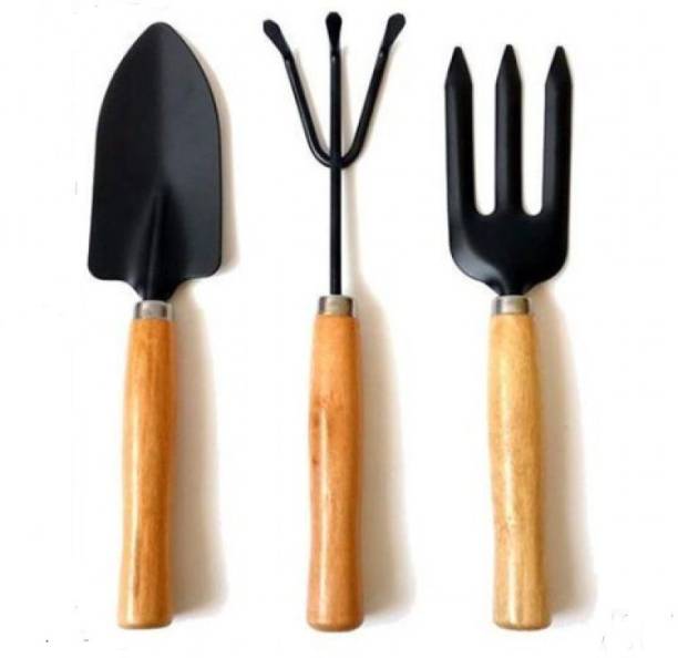Sherni 3Pcs Garden Hand Tools Set Iron Gardening Shovel Spade Rake Trowel Wood Handle Garden Tool Kit