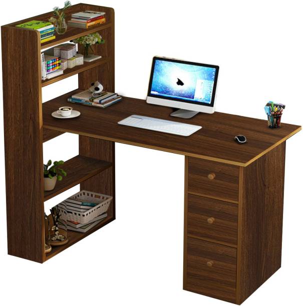 KAWACHI 4 Shelf 3 Drawers Computer Laptop Desk Study Table Oak Brown Engineered Wood Office Table