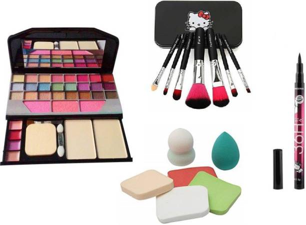 Pro Tya 6155 Fashion Makeup kit + 6 pc Puff + 7 pc Makeup brush + yanqina eyeliner