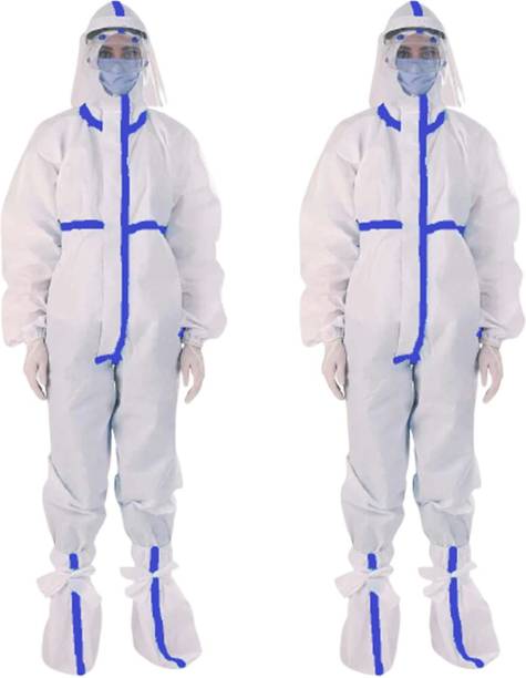 Ladwa Pack Of 2 Complete PPE Safety Kit/Disposable Full Dress Personal Protective Equipment Kit with Full Body Coverall with Shoes Safety Jacket