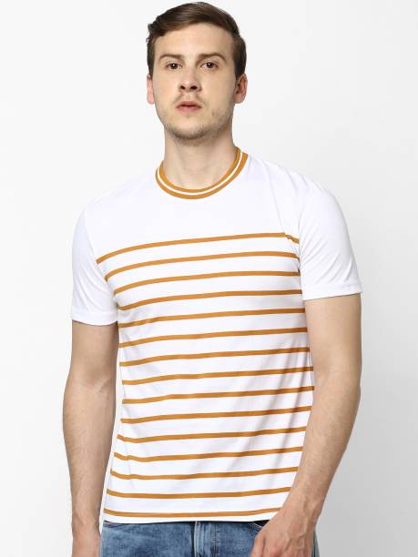 Celio Striped Men Polo Neck Yellow T-Shirt