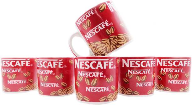 laghima jadon Pack of 6 Ceramic Printed Tea/Coffee Cups (Set of 6) (Red & White) 150ML