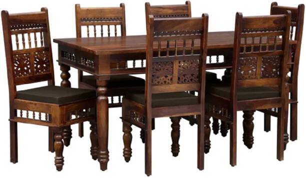 Vishwakarma Antique Jodhpuri Handcrafted Solid Wood 6 Seater Dining Set