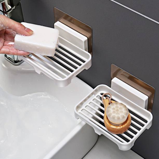 HOUSE OF VIPA Wall Mounted soap Dish Holder Wall Hanging Soap Storage Rack Shop Box Shop Holder Bathroom Shower Soap Dish Tray for Kitchen Bathroom-with Self Adhesive Magic Sticker
