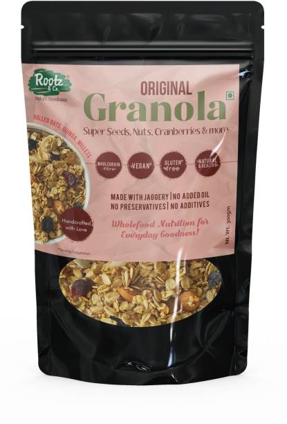 Rootz & Co. Traditional Granola Muesli with Ancient Grains, Super Seeds, Nuts, Cranberry and More. Gluten Free and Vegan (300g x1 Original). No Added Oil. Naturally Sweetened No Preservatives Pouch