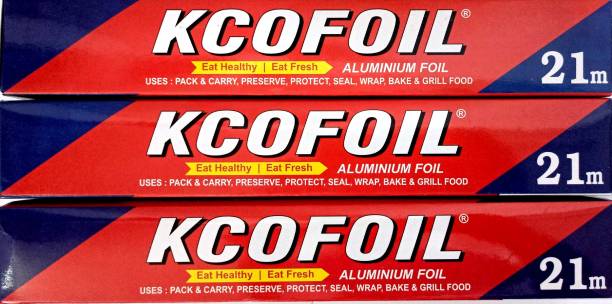 Kcofoil Kcofoil KCO FOIL 21m Aluminium Silver Kitchen Foil Roll Paper Pack of 3, 11 Micron Thick, Food wrap, Aluminium Foil Aluminium Foil