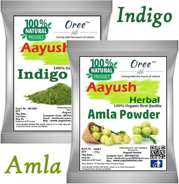 Aayush herbal Indigo powder+AMLA powder PREMIUM QUALITY 100% Natural Hair Color/Hair Growth (100g Each)