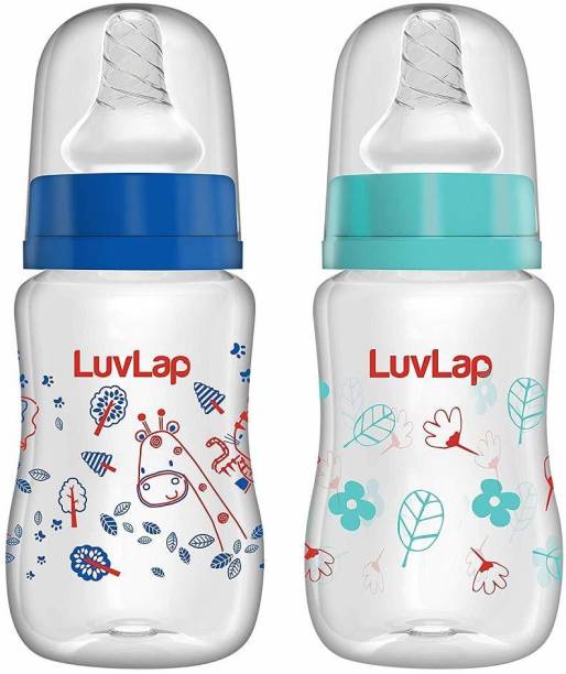 LuvLap 125ml Slim Neck Baby Feeding Bottle, PP, BPA Free, 0m+, Pack of 2 (Jungle Tales & Wild Flowers) - 125 ml